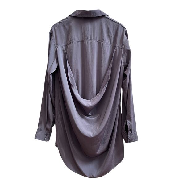 Gestuz Gray Shine Long Sleeve Button Down Tunic Blouse US Size 10 Timeless - Picture 2 of 9